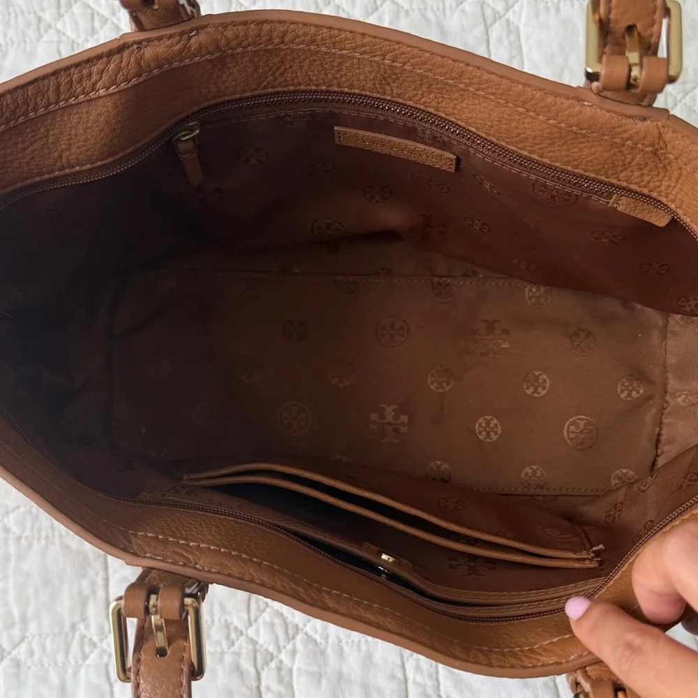 Tory Burch Brown Pebbled Leather Shoulder Tote